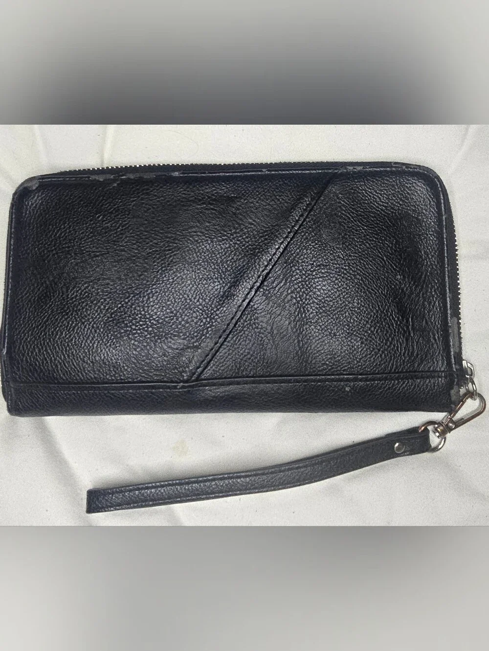 Black Leather Zip-Around Wristlet Wallet - Mens
